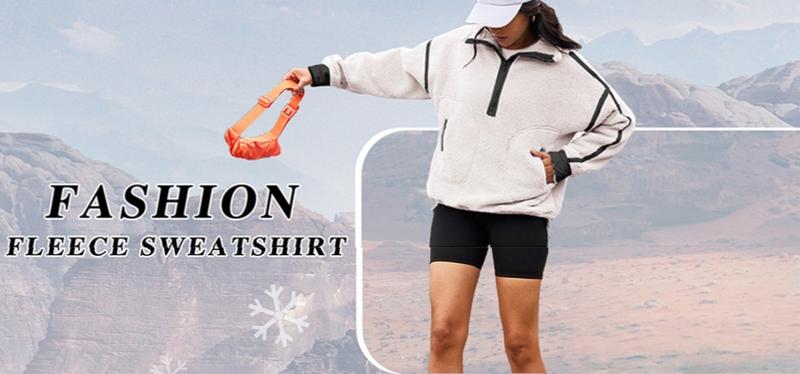 Naeduo Women's Half Zip Sherpa Fleece Pullover Soft Oversized Sweatshirt with Pockets Warm Fuzzy Sweater Long Sleeve Casual Basic Style Hoodie for Hyrox