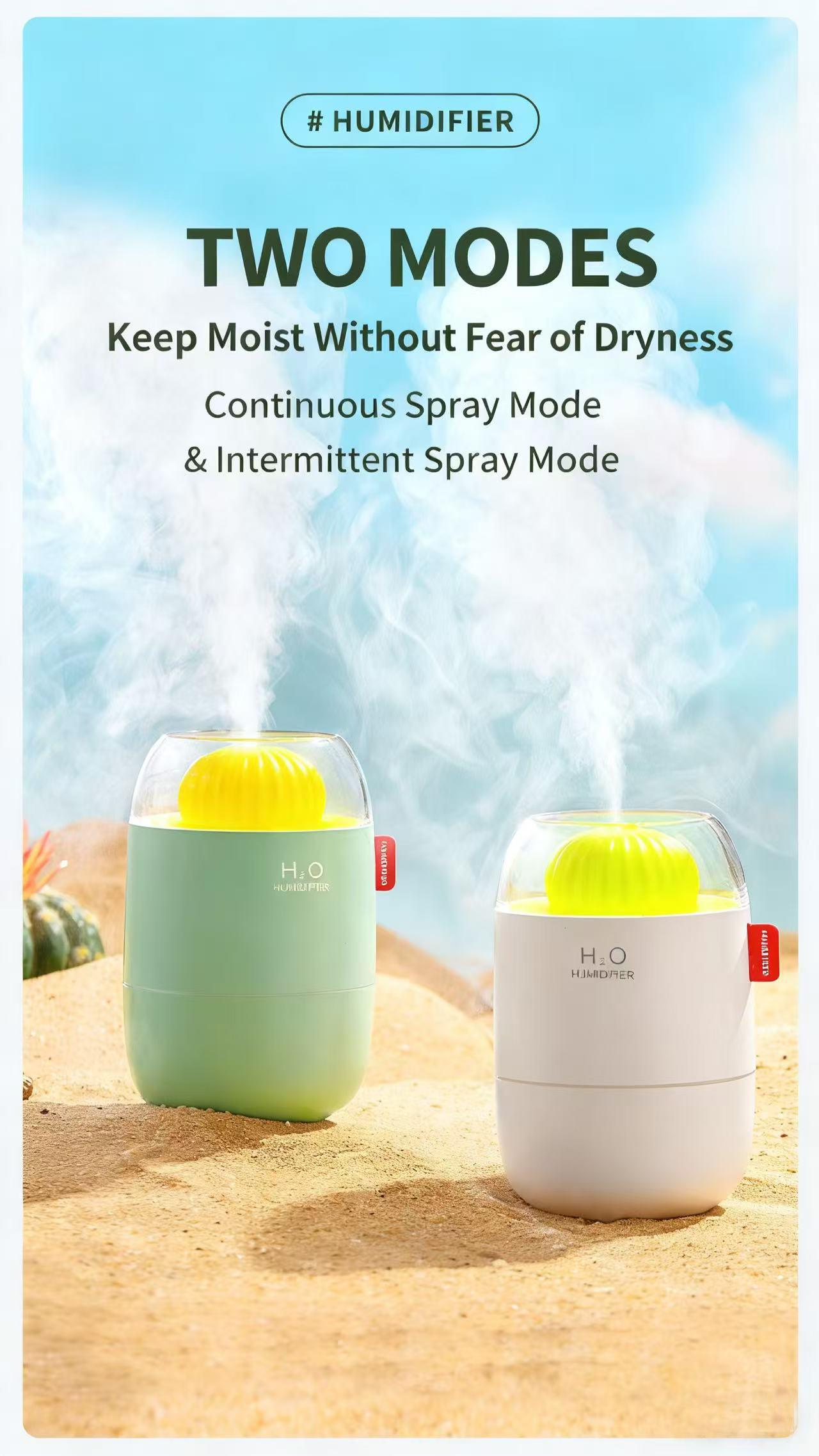 Cactus Mini Humidifier - Small USB Personal Humidifier for Bedside, Desk, Office, and Car | Quiet 360° Mist, Auto Shut-Off, Night Light, Perfect for Dry Air, Sleep, and Plants