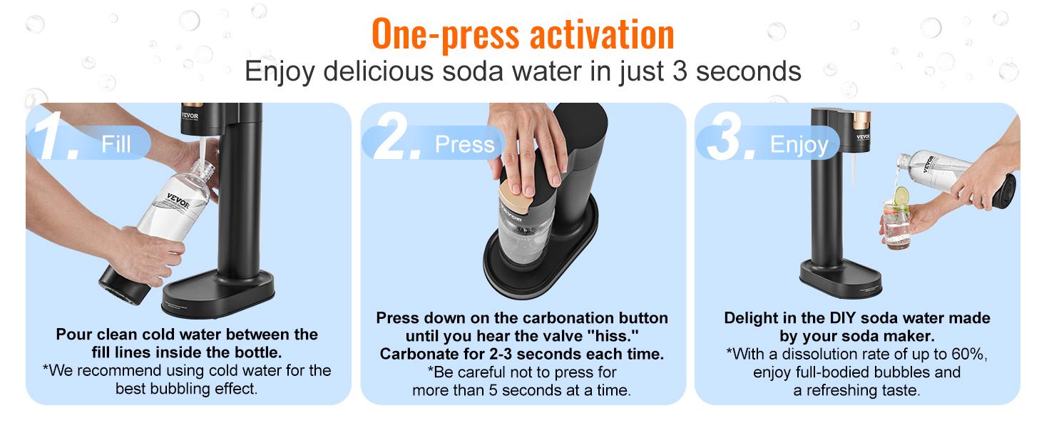 VEVOR Sparkling Water Maker,  Soda Maker Machine for Home Carbonating, Seltzer Water Starter Kit with 2 BPA-free 1L PET Bottles, 2 CO2 Cylinders, Compatible with Mainstream Screw-in 60L CO2 Cylinder