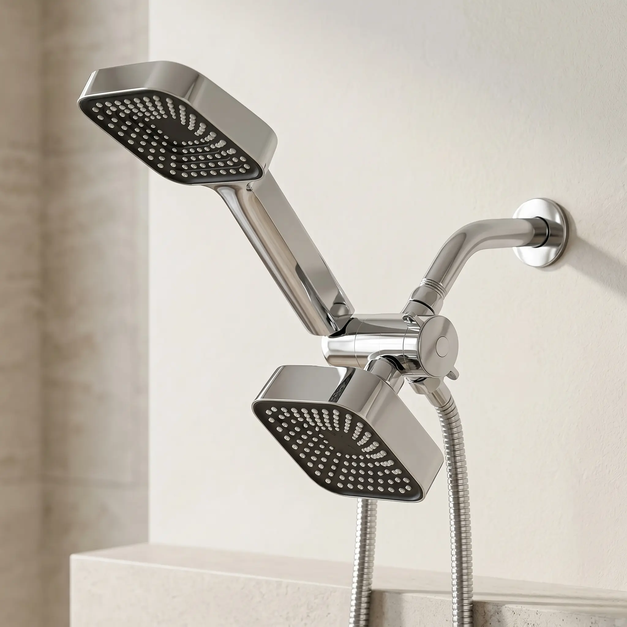 ABS Dual Shower Head Combo – Rainfall & Handheld Shower Head Set with Long Hose, 3-Way Diverter and High-Pressure Water Flow