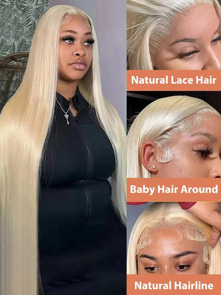 613 Bone Straight Wig 13X6 13X4 HD Lace Frontal Wig Blonde Brazilian Human Hair Colored Wig For Women Multiple Inches Soft And Easy-to-manage Straight Hair 180 Density