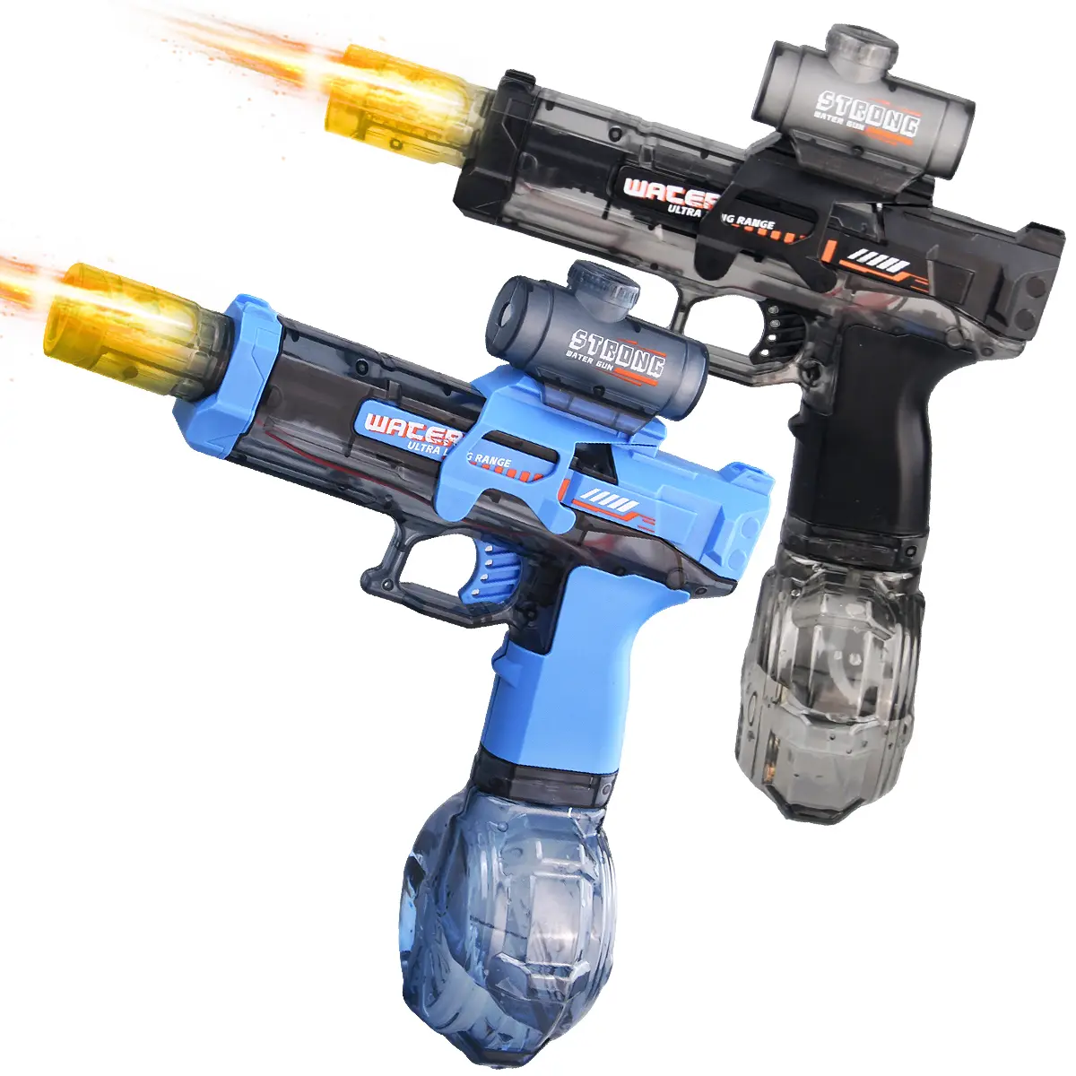 2-Pack Rechargeable Automatic SMG Look Electric Water Gun with LED Light, Long Range Jet Transparent Squirt Blaster, Outdoor Fun Pool Beach Toys Gifts for Kids