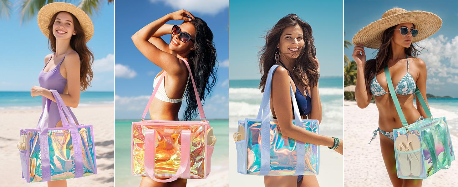 Bagstellar Beach Bag for Women Clear Iridescent Zipper Pool Swim Beach PVC Tote Bag w/Makeup Bag & Waterproof Phone Pouch Summer Essentials for Sports Events Concert Beach Work Swimming pool Easter Basket Organiser Bagstellar Beach Bag for Women Clear Iridescent Zipper Pool Swim Beach PVC Tote Bag w/Makeup Bag & Waterproof Phone Pouch Summer Essentials for Sports Events Concert Beach Work Swimming pool Easter Basket Organiser