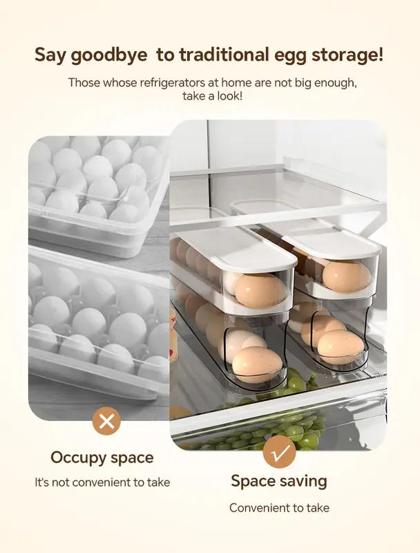 Automatic Two-Layer Egg Roller Storage Organizer for Refrigerator, Fridge Container Egg Tray with Auto Restocking, Convenient and Quick, Prevents Egg Breakage from Collisions