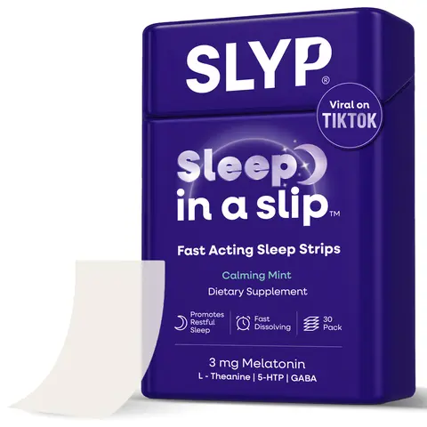 SLYP Sleep Strips 3mg Melatonin – Fast Dissolve Oral Sleep Support with L-Theanine & GABA – Mint (30ct)