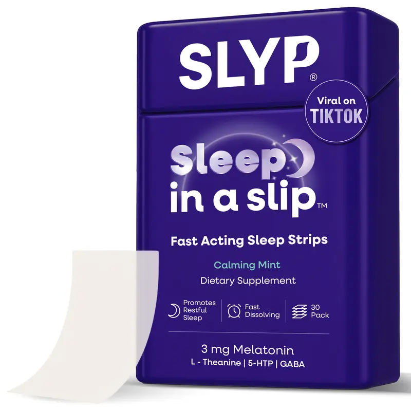 SLYP Sleep Strips 3mg Melatonin – Fast Dissolve Oral Sleep Support with L-Theanine & GABA – Mint (30ct)
