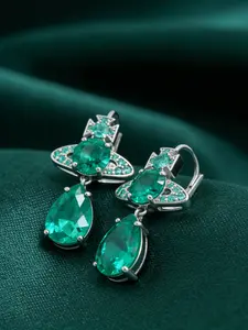 New 2026 Teal Crystal Orb Drop Earrings – Bold Statement Design with Teardrop Gem Accents