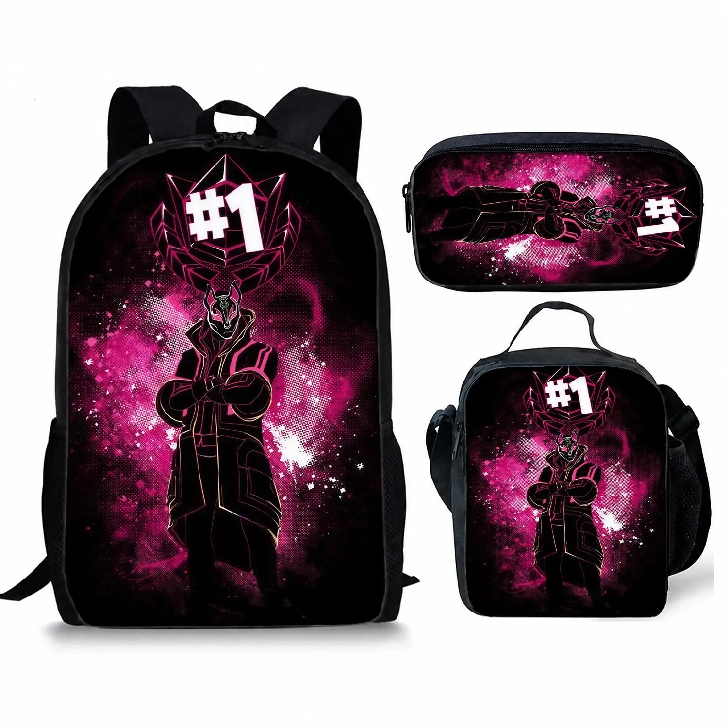 3-in-1 Gaming Design Backpack Set, 16.5 inch Schoolbag with Lunch Bag Pencil Case, Perfect Birthday Gift