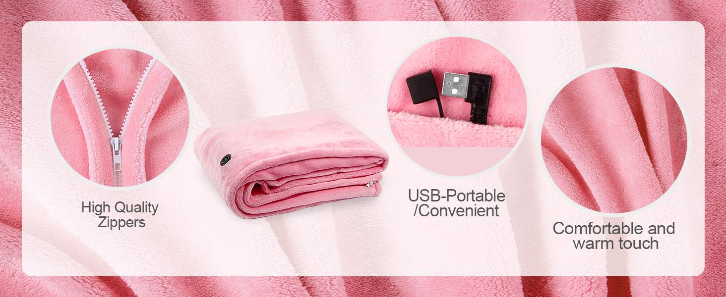 Portable USB Heated Blanket with 20000mAh Battery: 63"x33.5" Wearable Electric Shawl, 15s Fast Heating, 3-Temp levels & Machine Washable Velvet for Camping, Overlanding & Office - Mother's Day & Birthday Gift