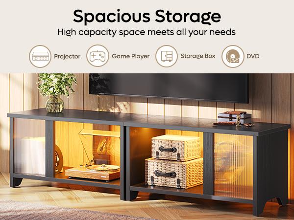 Pinmoco LED TV Stand for TVs up to 65'', Expandable Side by Side or Stacking TV Stand with Storage