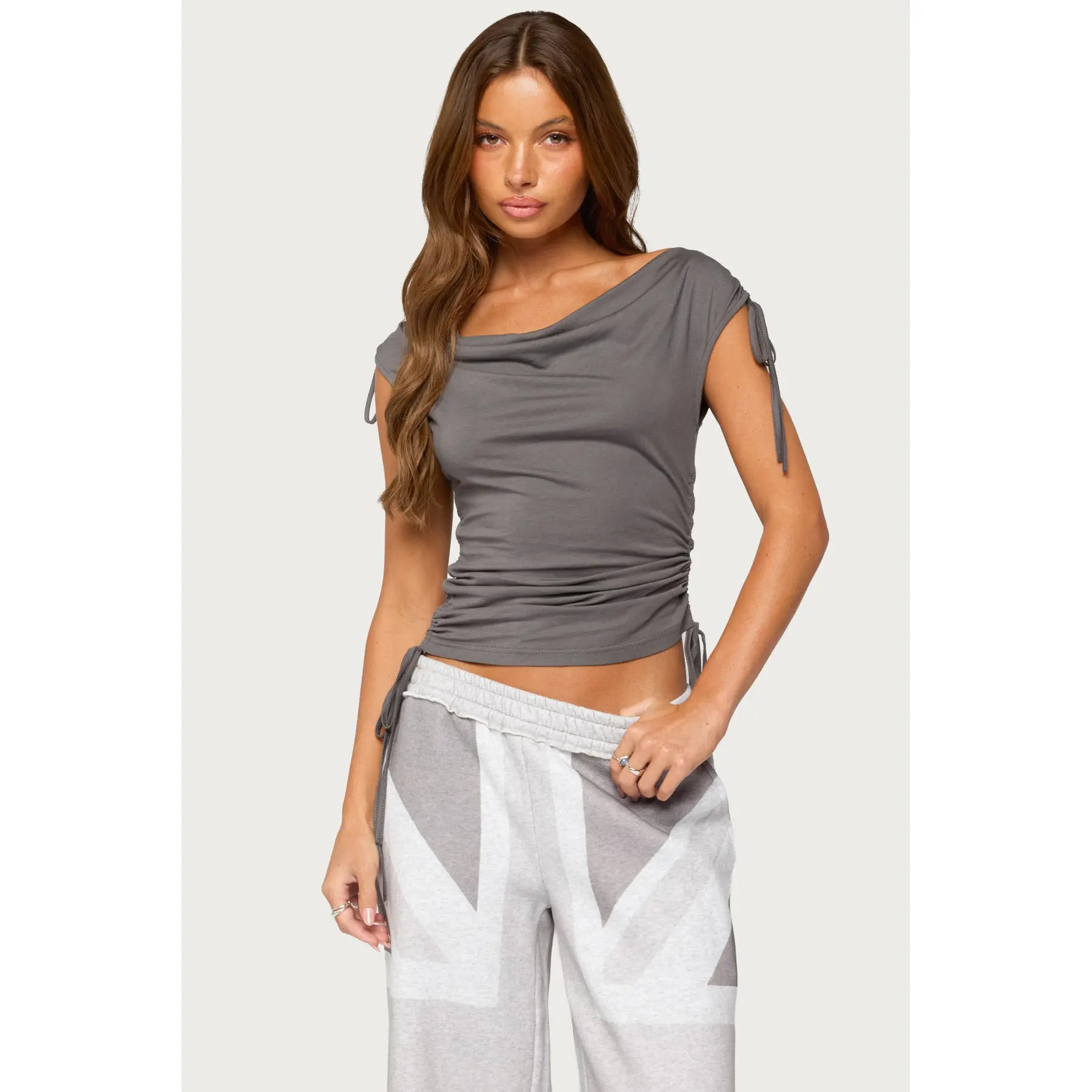 Royan Cowl Neck Drawstring Top Royan Cowl Neck Drawstring Top