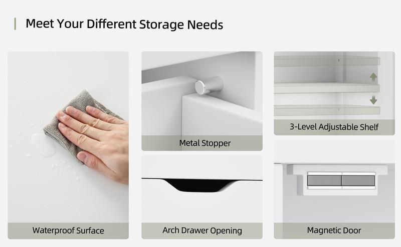 Walsunny Floor Storage Cabinet, Organizer with Doors and Drawers, Freestanding Kitchen Side Cupboard Pantry with Adjustable Shelf Hutch Cupboard for Kitchen/Laundry/Bathroom/Living room