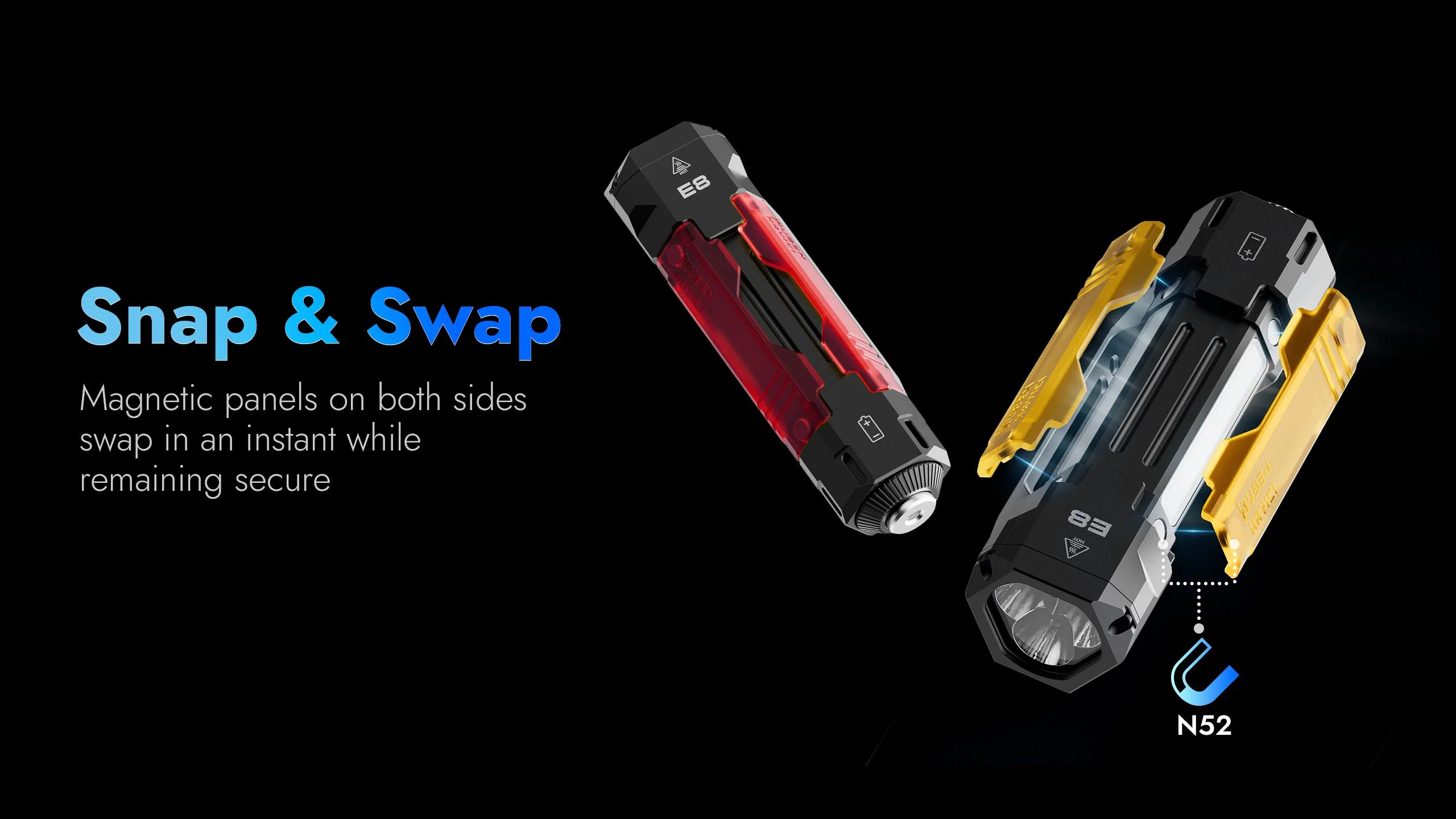 【New for 2026】WUBEN E8 3-in-1 DIY Creative Flashlight, 1300 Lumens, 7 Modes, Rechargeable & Battery Replaceable – for Hiking, EDC, or Emergency Use