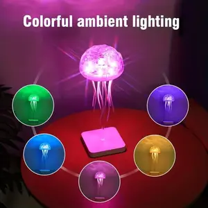 Jellyfish RGB Ambient Light, 16+ Color Changing LED Table Lamp, USB Powered Floating Jellyfish Design, Colorful Mood Lighting for Bedroom Gaming Room Desk Aesthetic Decor Double Head Wireless Personalized Music Night Customizable Name Neon Sign