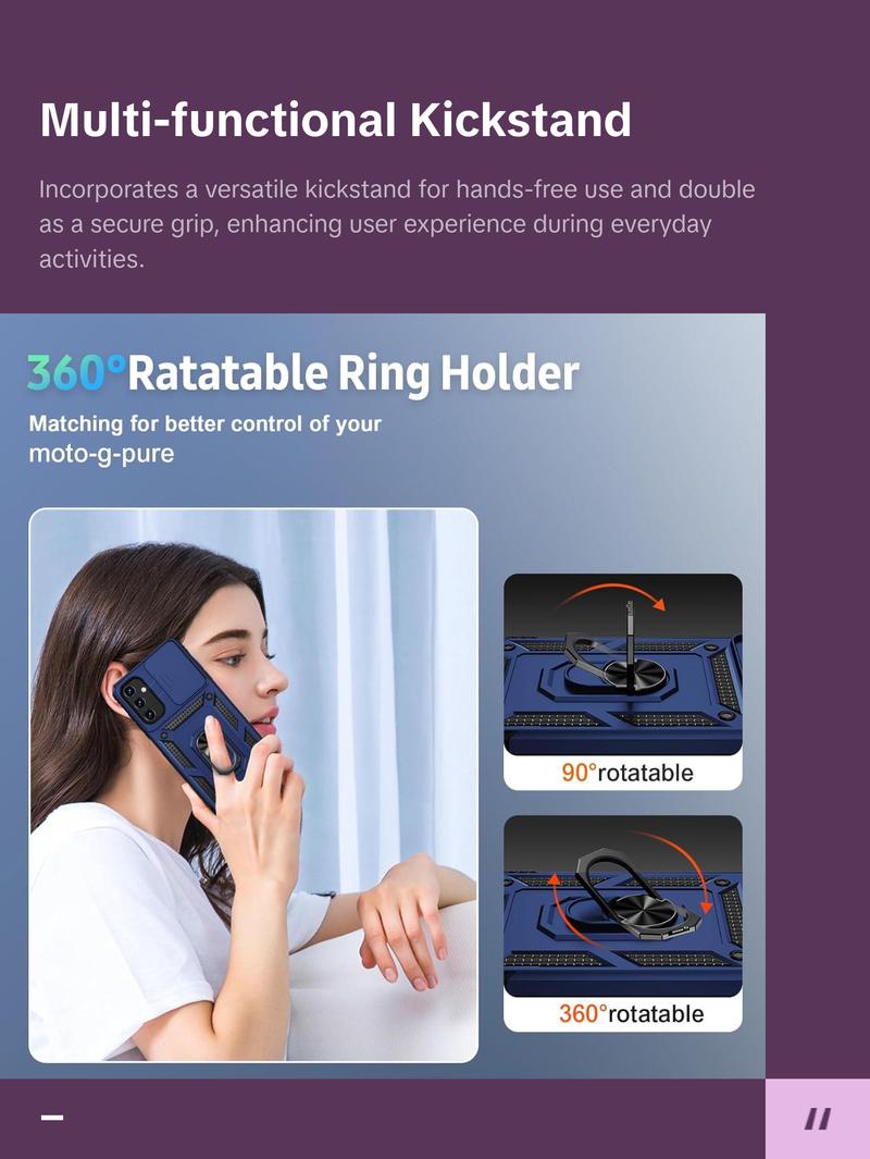 For Samsung Galaxy A13 5G Case, Galaxy A13 5G Phone Case,Slide Camera Cover HD Screen Protector Military Grade Magnetic Ring Holder Shockproof Kickstand Protective Case, Navy Blue Vinve