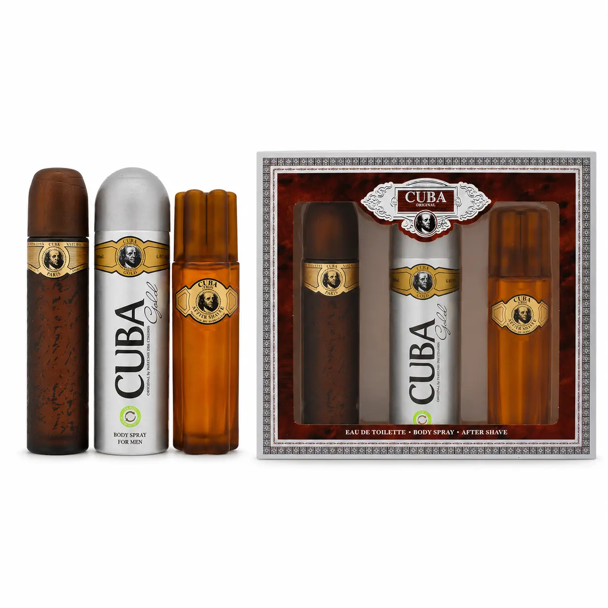 Cuba Gold Men’s Cologne Gift Set, 3-Pc EDT Spray, Deodorant Body Spray & After Shave, Masculine Scent Travel Value Pack