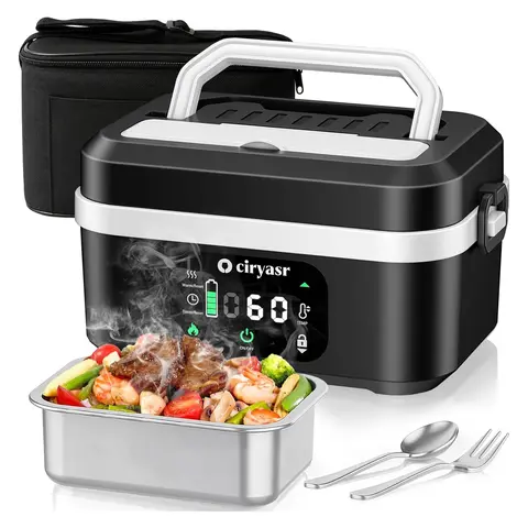 Cordless Electric Heated Lunch Box, Fast Heating Portable Food Warmer with 20000mAh, Stainless Steel Tableware and Insulated Bag for Work,Office, Travel, Camping,Suitable for Adults and Children