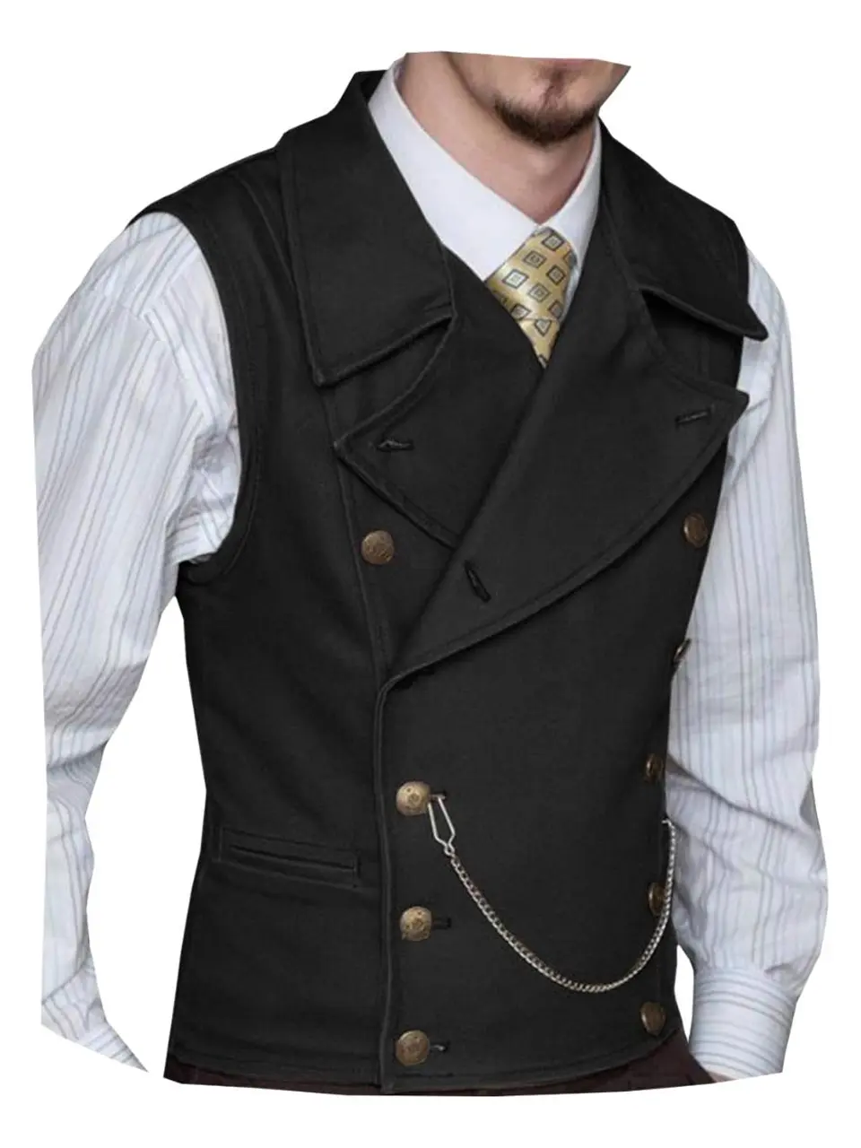 Men's Suede Double-Breasted Sleeveless Waistcoat - Big Lapel V-Neck, Leather-Accented, Fitted Fit, Button Closure, Back Bow, Formal Workwear, Dress, Suit and Tie, Adjustable Strap, Dry Clean, Beige/Black/Purple Options