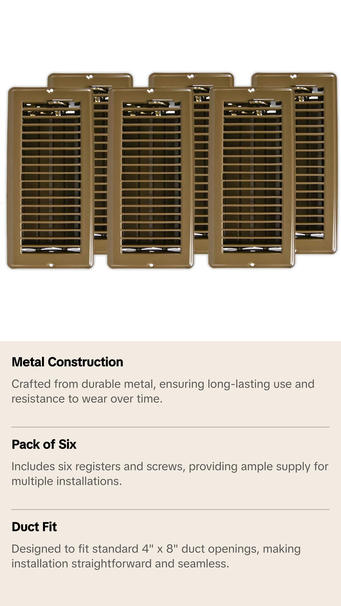 Continental Industries Mobile Home Brown Floor Registers 4 X 8 (6 Pack)