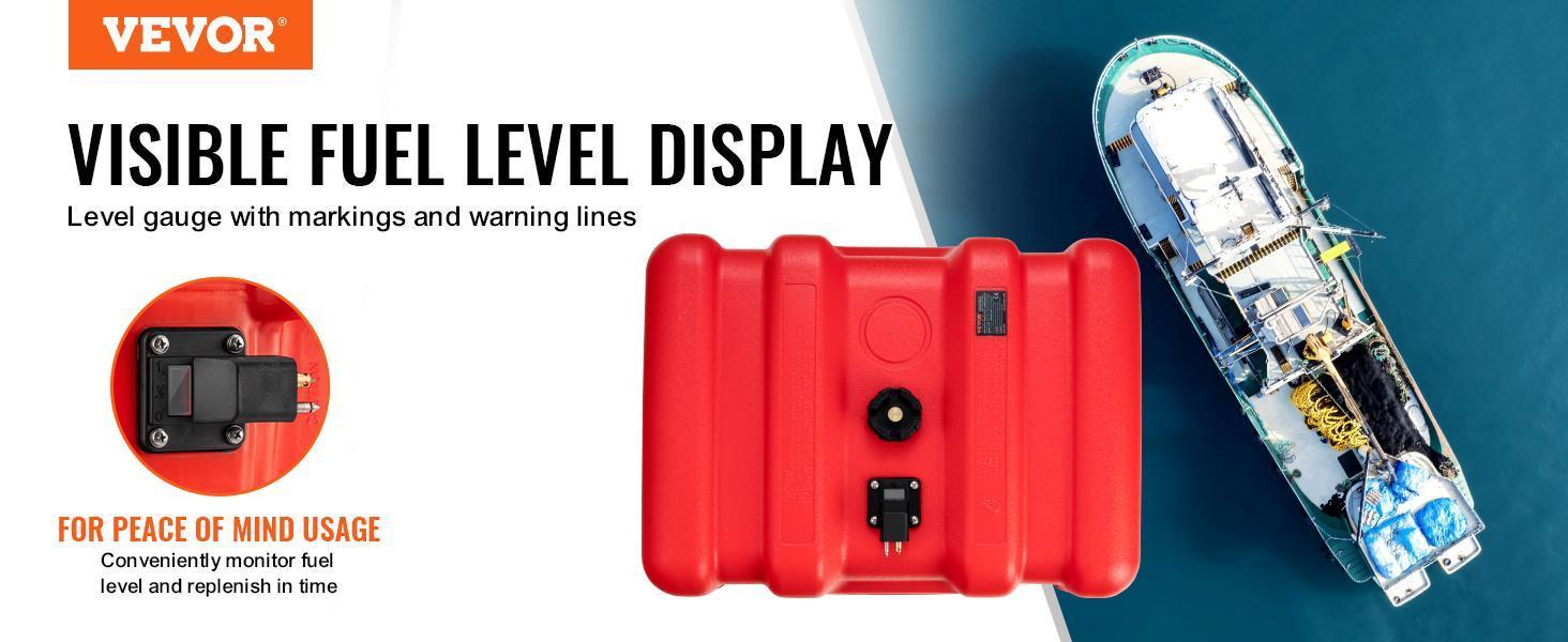 VEVOR Marine Fuel Tank, Max 14.53 Gallon/55L, Portable Boat Fuel Gas Tank for Outboard Engine Boats, Plastic Outboard Marine Boat Fuel Tank with Hose, Easy to Carry for Yacht, Fishing Boat, Deck Boat