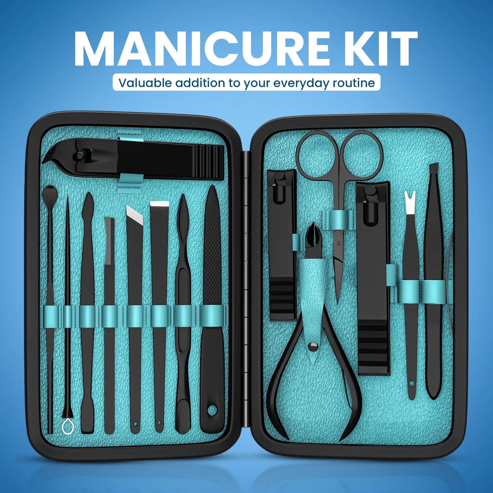 Utopia Care 16-Piece Stainless Steel Manicure Pedicure Set - Travel-Size Nail Kit with Case, Clippers, Cuticle Tools, Ear Pick for Men & Women, DIY Manicure, Pedicure at Home, Mani-Pedi Routines, Office Use, Compact Supplies, Meaningful Gifts for Friends