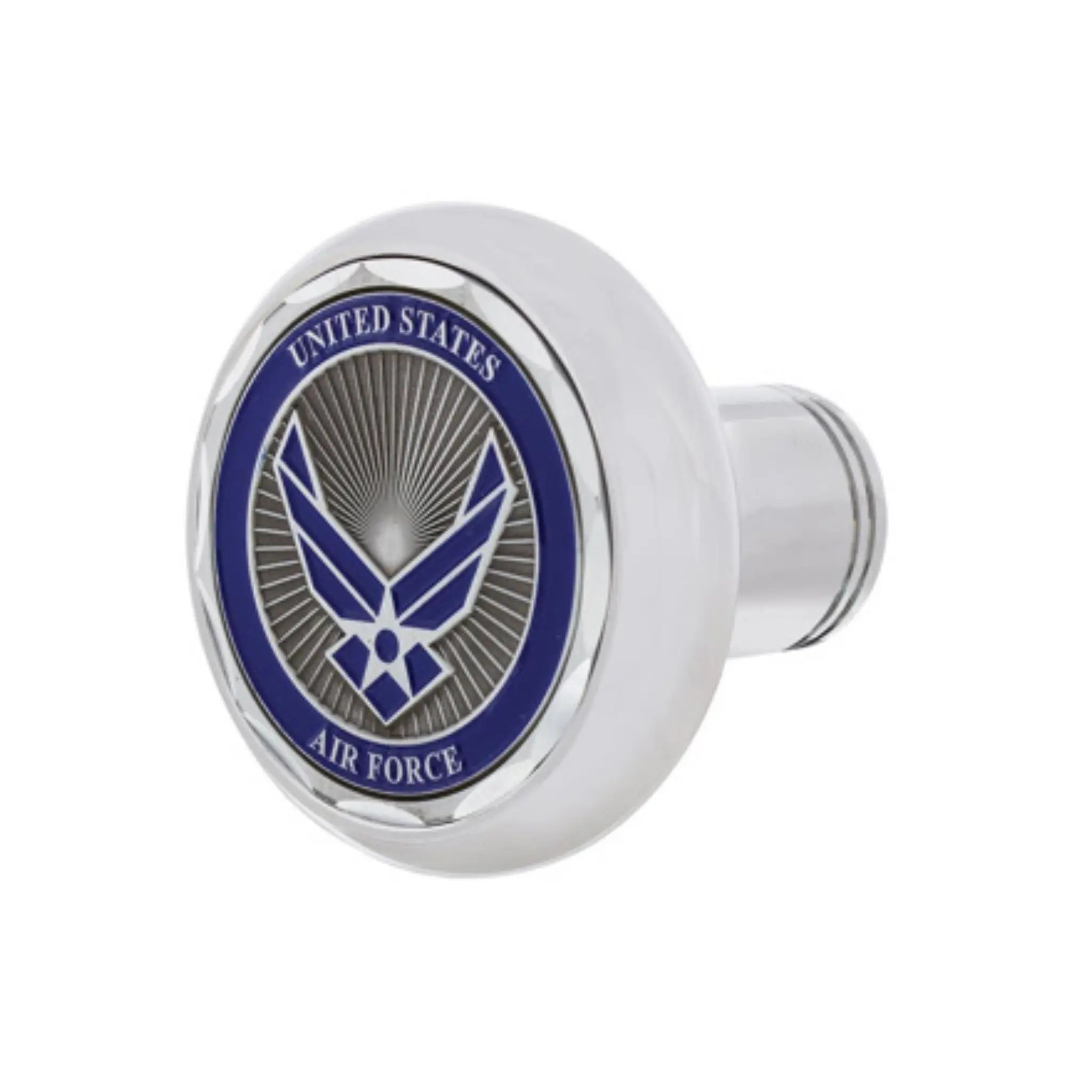 United Pacific Chrome Aluminum Air Force Deluxe Military Medallion Air Valve Knob, Decorative Accessory for Car Interior with Durability and Style, Patriotic & Personalized Touch to Interior