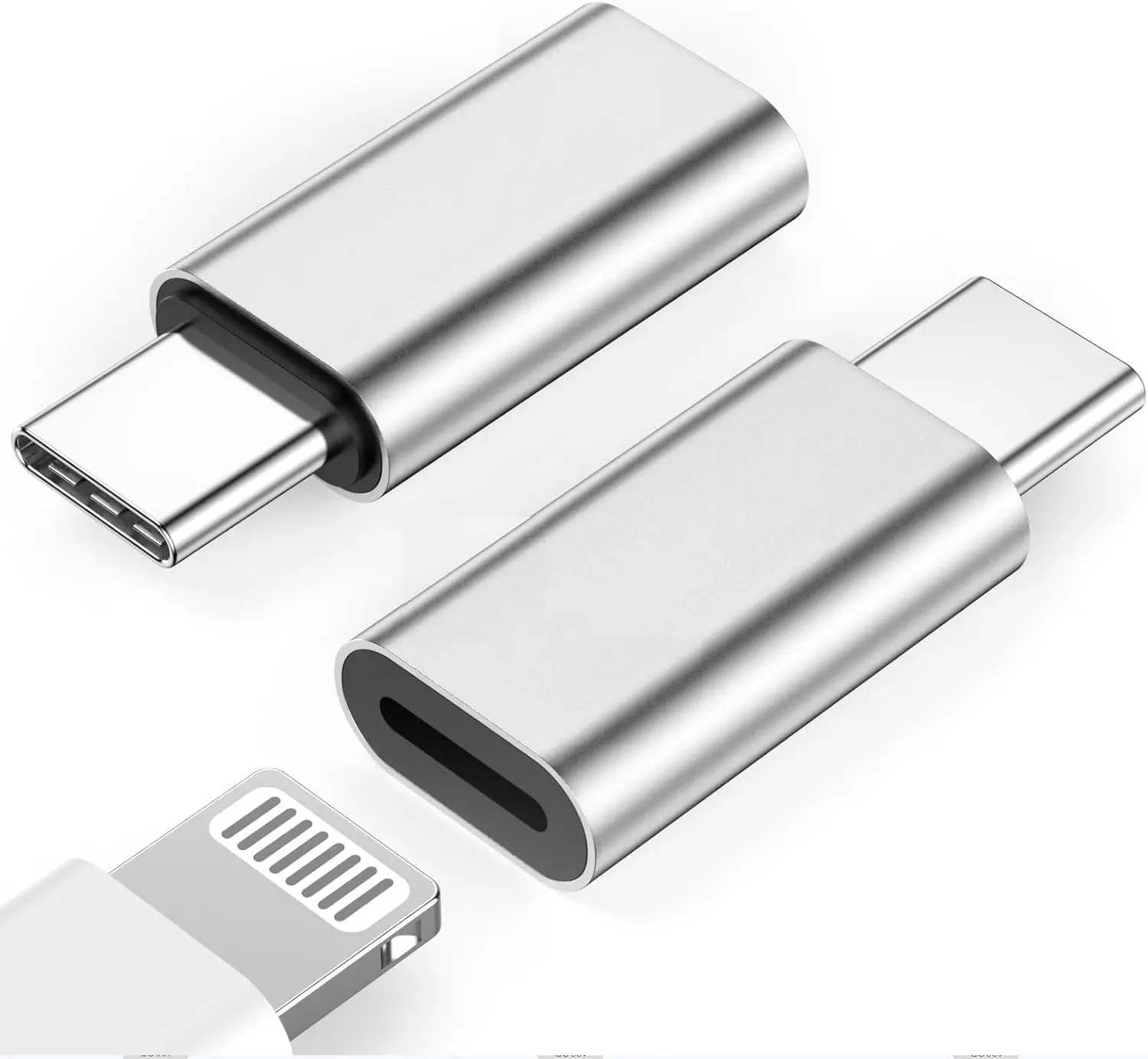 4-Pack Silver Lightning to USB-C Adapter, Fast Charging & Data Sync for iPhone 15/16 Series (Plus, Pro, Max), iPad Pro/Air/Mini, Compatible with Smartphone, Cellphone, Electronic Mobile Devices, Charger