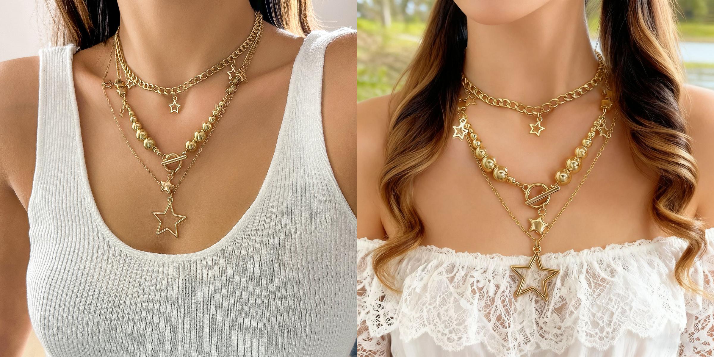 Mundoven Gold Big Heart shaped Necklace gifts for Women Vintage Statement Stackable Fashion Jewelry with 9 Unique Heart Pendants and Thick Paperclip Chain Mundoven Gold Big Heart shaped Necklace gifts for Women Vintage Statement Stackable Fashion Jewelry with 9 Unique Heart Pendants and Thick Paperclip Chain