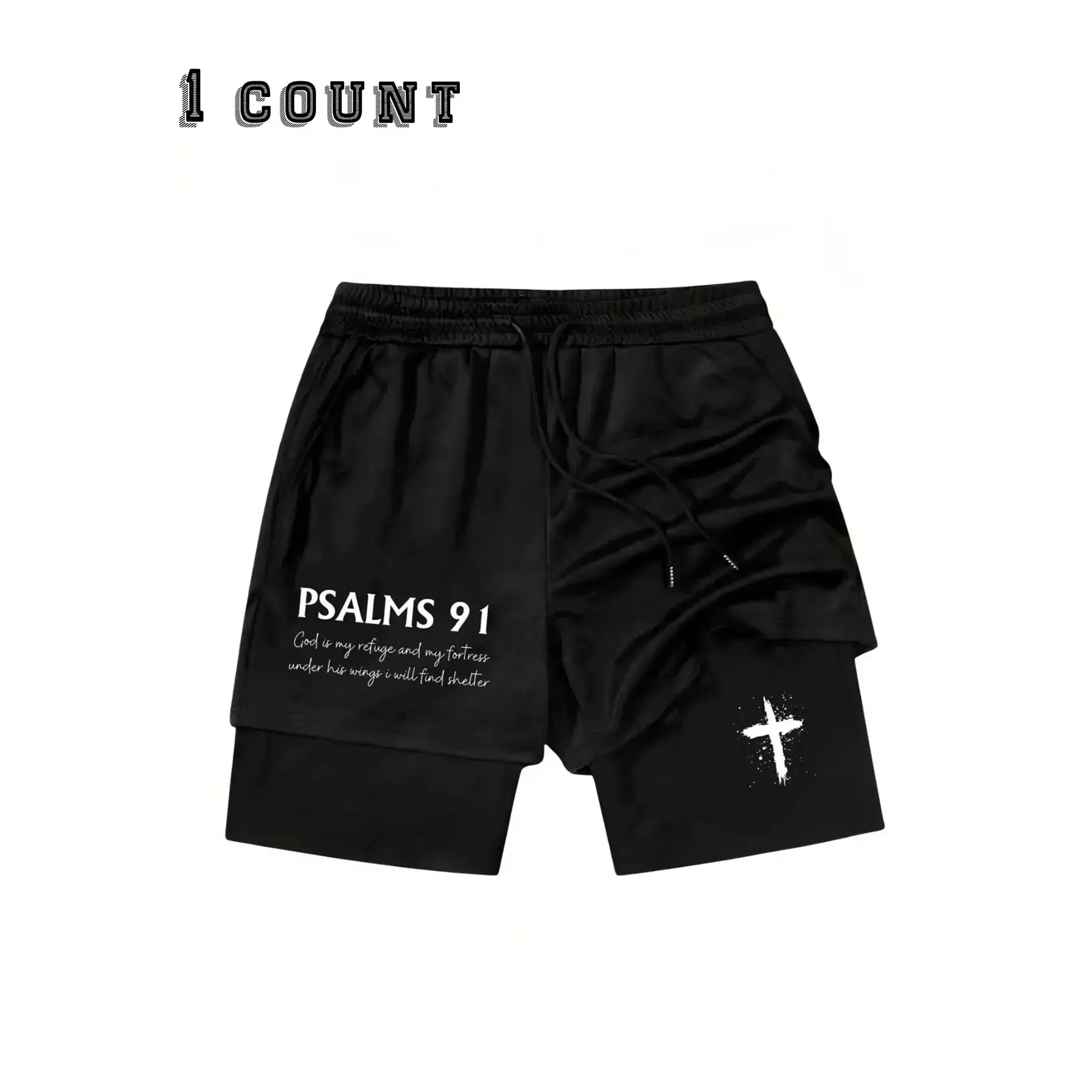 Teen Boys Cross Print Drawstring Waistband Multi-Functional Casual Graphic Shorts, Summer Clothing for Husband Boyfriend, School EssentialsGift