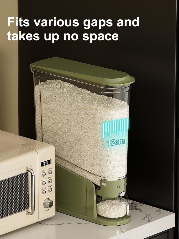 UFORU Rice Dispenser 22lb, Slim Rice Storage Container for Small Spaces, BPA-Free Clear Dry Food Dispenser Sealed Moisture-Proof, Grains & Cereals Storage Bucket for Kitchen Pantry Home Use,Utensils Airtight, Cream Color Coffee Large Milk White