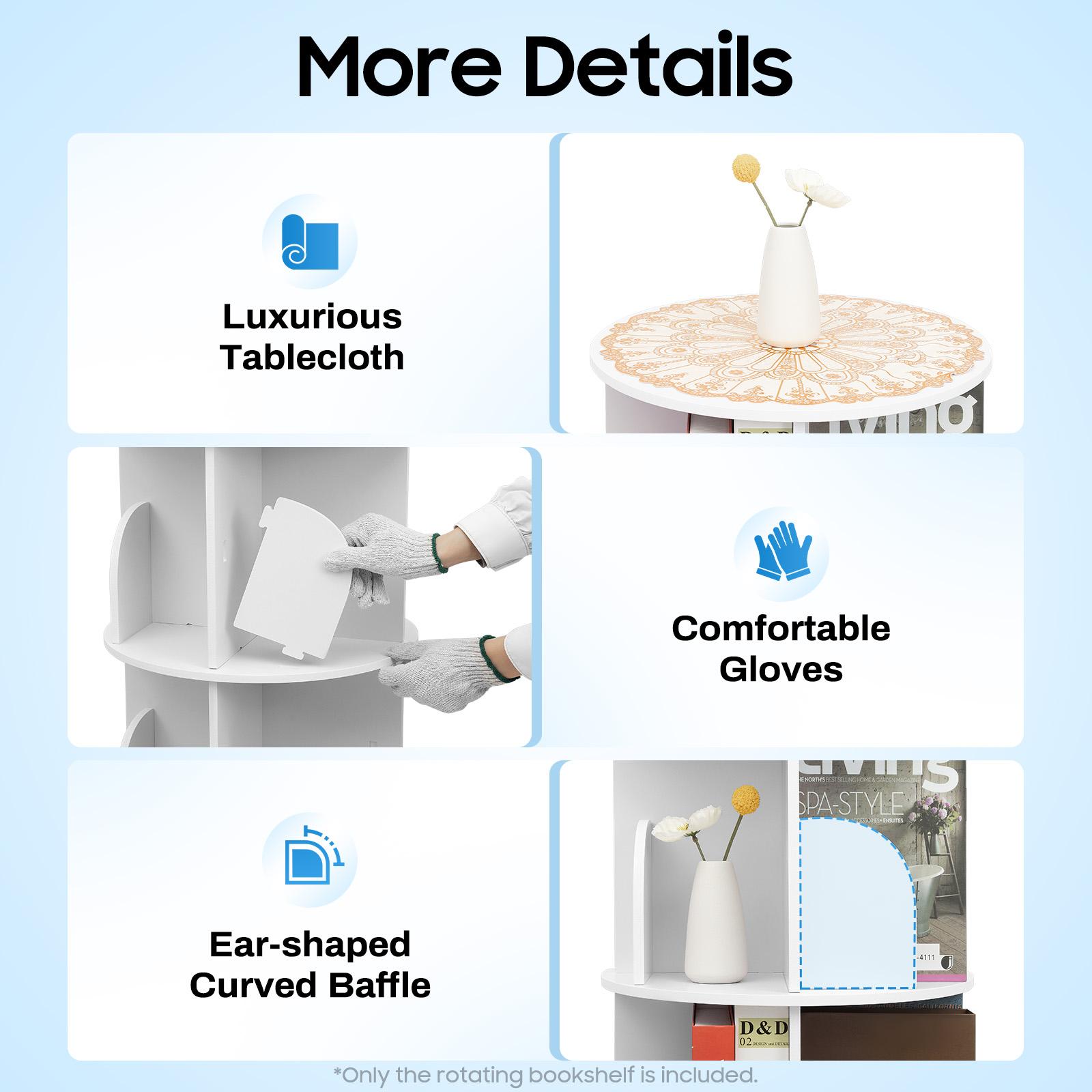 CNCEST Rotating Bookshelf Tower 360° Bookcase Figure Display Shelf Bedroom Storage Rack Classroom Organizer Smooth Wooden Birthday Gift Home Decor Furniture