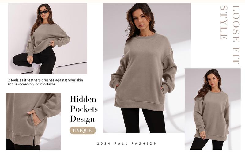 WIHOLL Womens Oversized Sweatshirts Crewneck Long Sleeve Tops Fleece Pullover Fall Fashion Clothes with Pocket