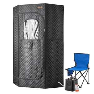 VEVOR Upgraded Portable Steam Sauna for Home,  1 Person Full Body Home Spa Tent with Steamer & 1 Foldable Chairs & Remote & Essential Oil Box,Heavy-Duty Stainless Steel Sauna Box, (Black,Pentagon)