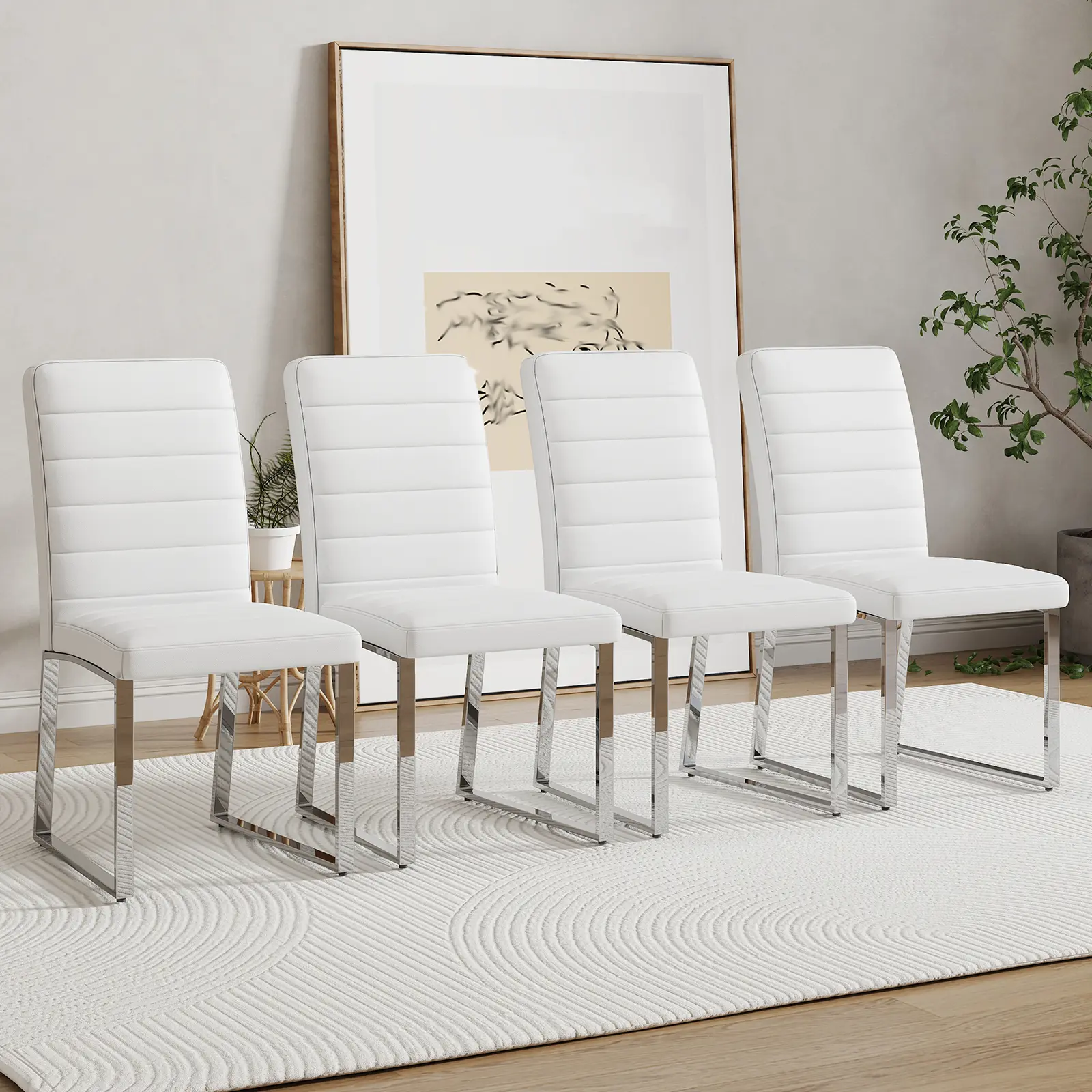 Modern Dining Chairs Set of 2/4/6, Side Dining Room Chairs, Kitchen Chairs with Faux Leather Padded Seat High Back for Dining Room,Kitchen, Living Room White