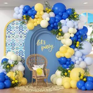 Blue & Yellow Balloon Garland Kit with Lemon, Pastel Blue & White Balloons for Showers & Parties
