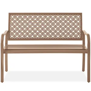 Best Choice Products Indoor Outdoor Steel Garden Bench w/ Geometric Backrest, Foot Levelers