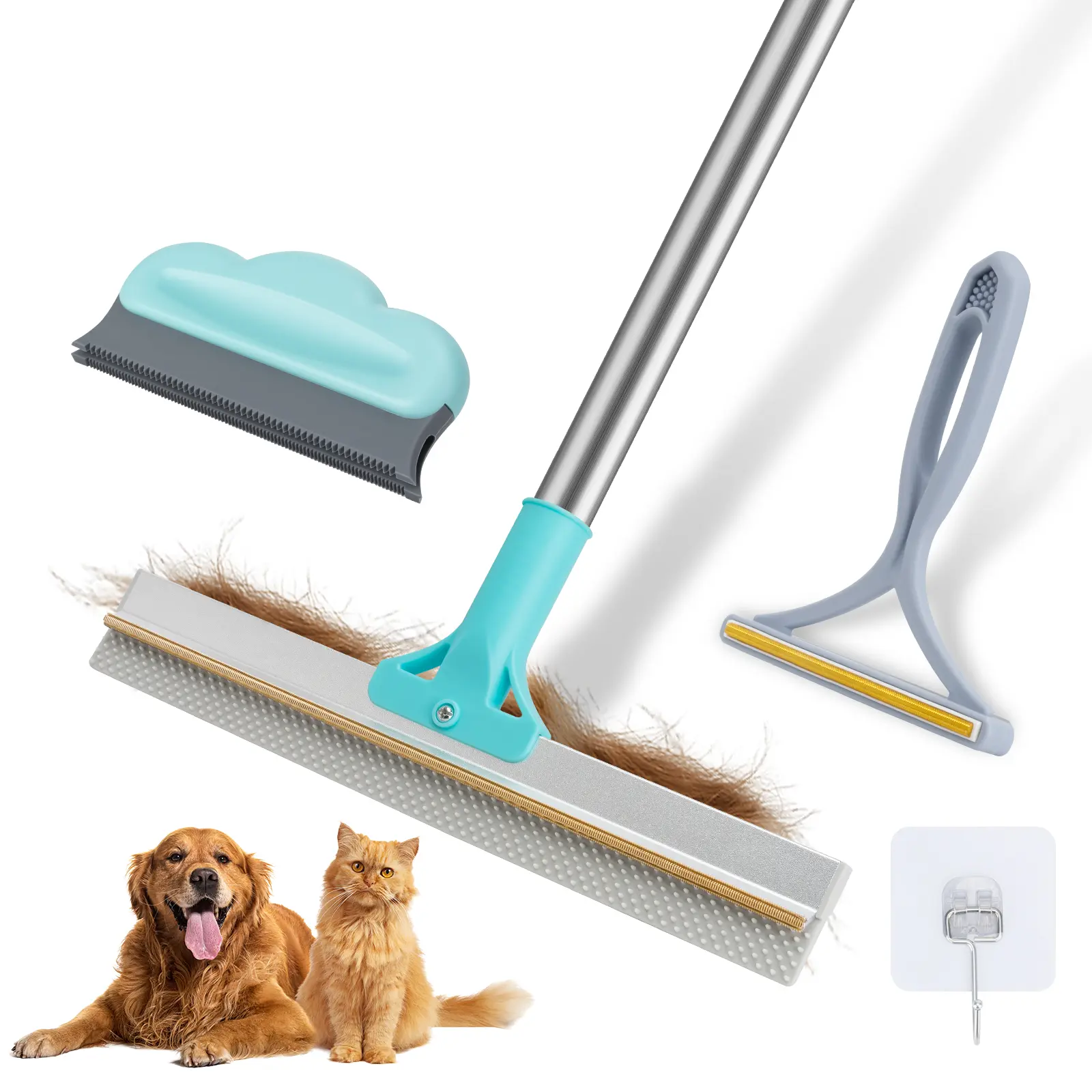 JAPIROC Carpet Rake for Pet Hair Removal (3 Pack), Dog Cat Fur Remover Rubber Broom, Dual-Surface Pet Hair Remover Broom,Adjustable Cat Dog Carpet Rake, Scraper Brush for Carpet, Rug, Car Mat, Couch, Pet Bed, Furniture,Father's Day Gift