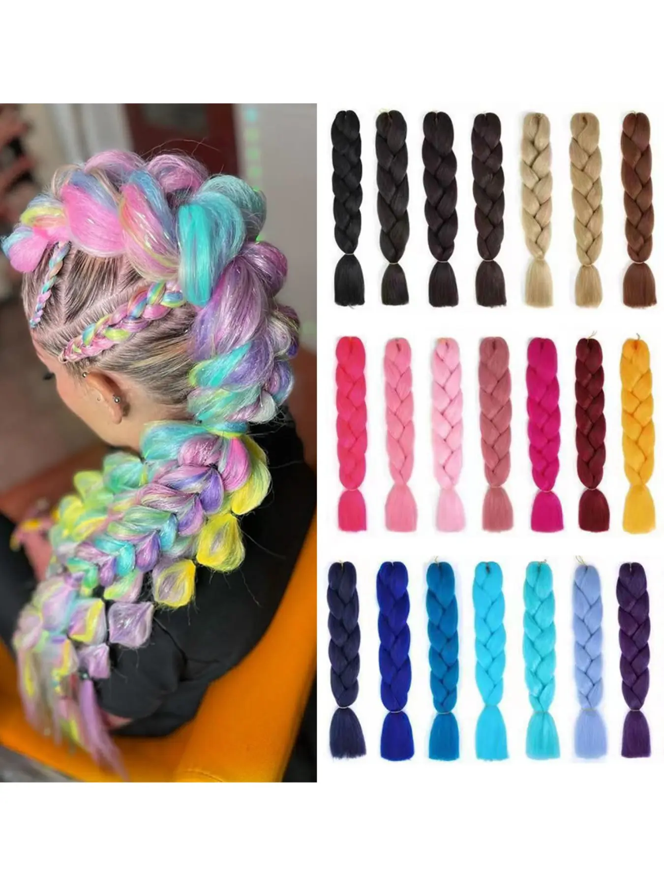 Handmade Braided Wig for Men & Women, Synthetic Braided Hairpieces, Colorful Gradient Solid Braid Design Big Braid Hairpiece, Versatile Stylish Accessory for Daily Wear, Soft Synthetic Hair Wigs