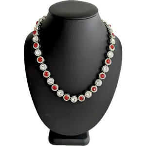 Team Colors Collection Iced CZ Silver Cluster Baseball Player Chain Necklace Red White