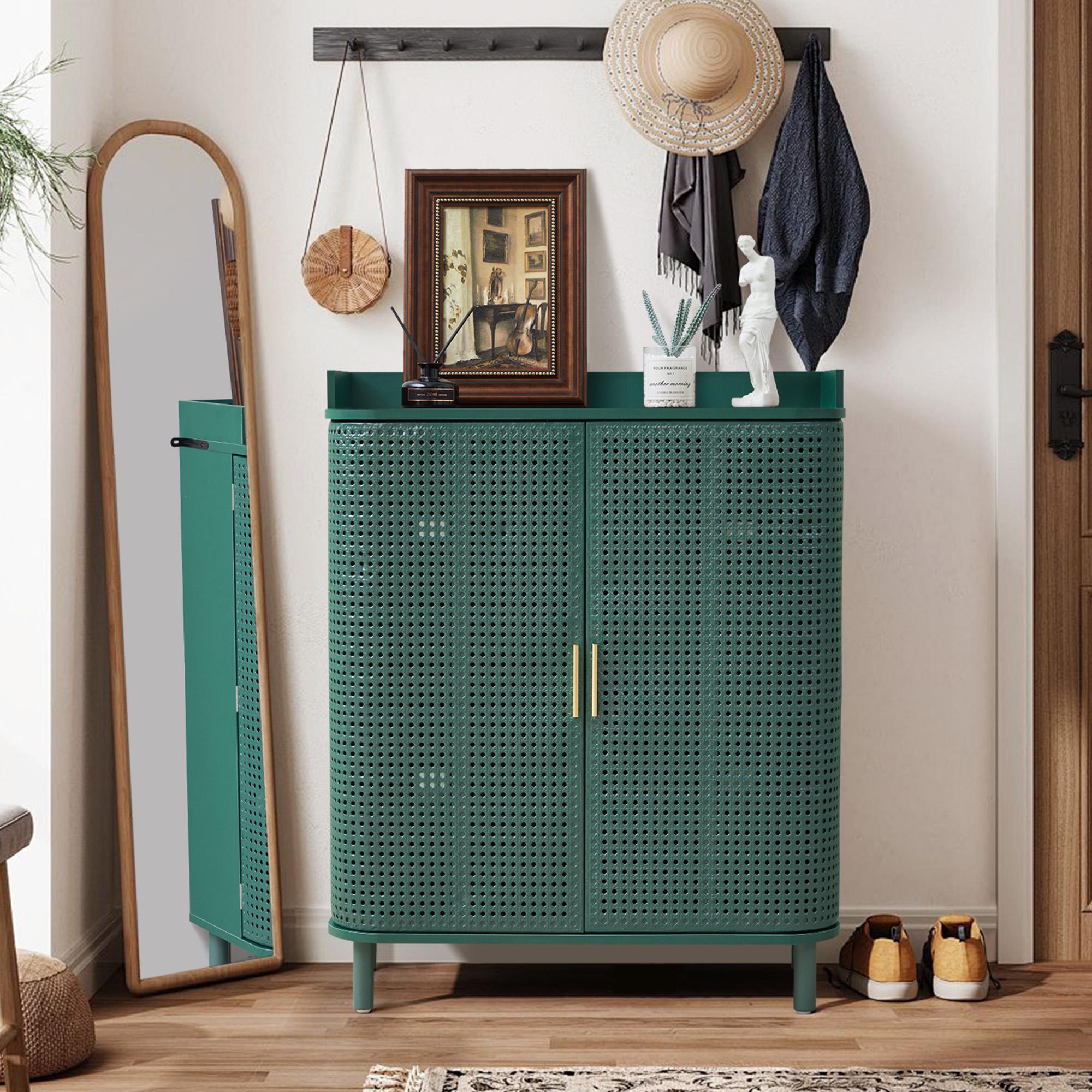 Giratree Shoe Cabinet, 5 Tier Boho Wooden Shoe Storage Organizer Cabinet with Adjustable Shelves, Shoes Rack with Iron Rattan Curved Doors Accent Cabinet for Entryway Hallway Living Room Giratree Shoe Cabinet, 5 Tier Boho Wooden Shoe Storage Organizer Cabinet with Adjustable Shelves, Shoes Rack with Iron Rattan Curved Doors Accent Cabinet for Entryway Hallway Living Room