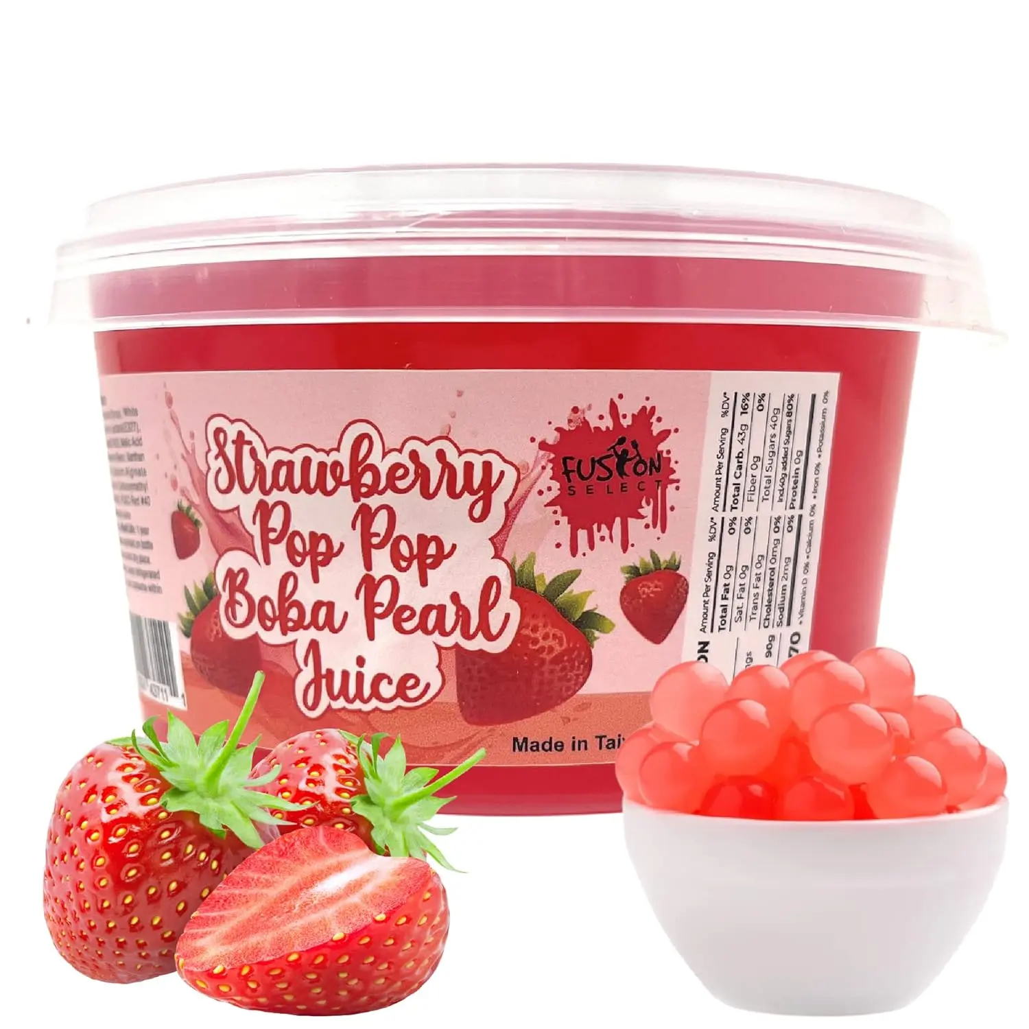 Fusion Select Strawberry Bursting Boba Pearls, 490g Fruity Sweet Drink Toppings, Vegetarian Ambient Option for Smoothies, Shakes, Peach & Other Drinks, Kid-Friendly Snack Add-Ons, Children, Lychee