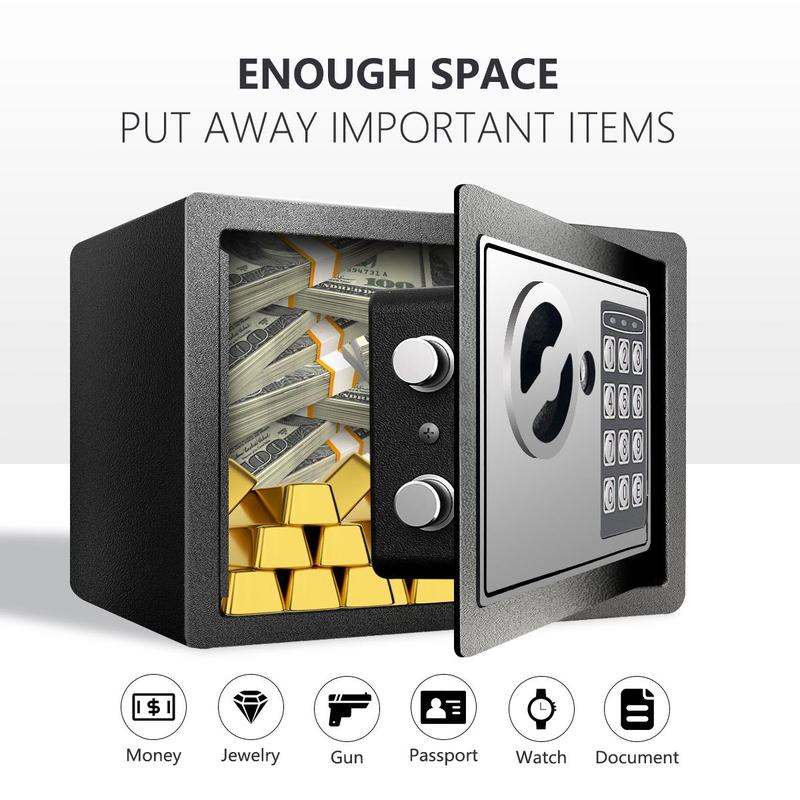 1pc Money Safe Box for Home with Sensor Light & Money Bag Security Safe Box for Money Safe with Keys & Pass Code Lock Box with Digital Keypad Black and Silvery