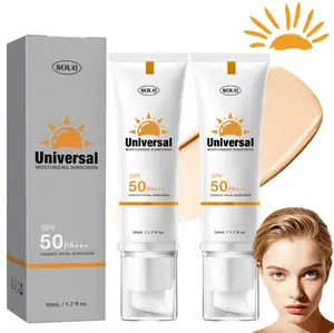 Universal Moisturizing Sunscreen - 50mL Lightweight Formula, SPF50 PA+++ Broad-Spectrum UV Defense, Infused with Hydrating Essence, Absorbs Quickly Without Greasiness, Ideal for Daily Facial Care and Outdoor Activities.