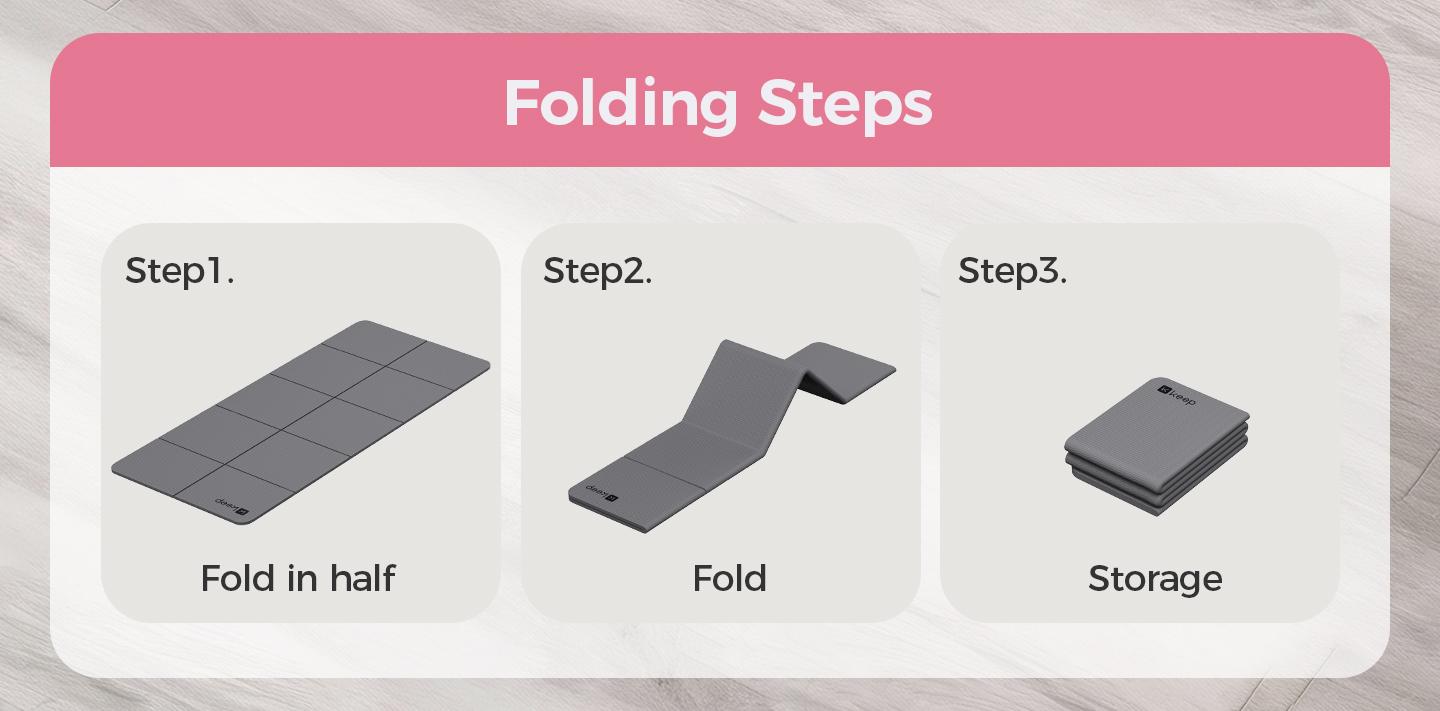 KEEP Folding Yoga Exercise Mat,72''x 24'' 6mm Thick Anti-Slip Antibacterial Easy Storage Portable Exercise Mat for Home Gym Travel with Elastic Sport Band