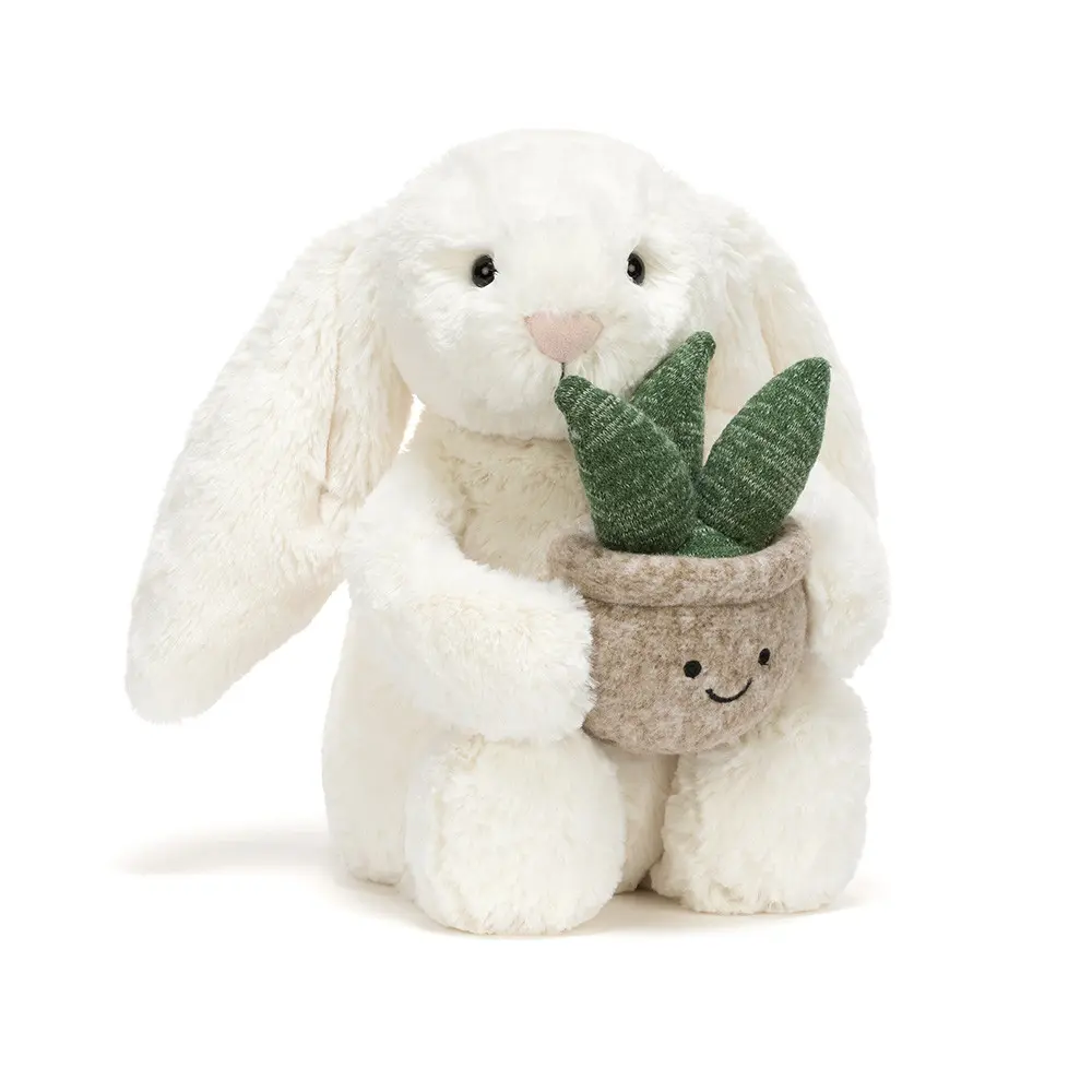 Jellycat Cream Bunny with Plant Plush Stuffed Toy - Ultra-Soft Teddy Bunny in Cozy Hooded Onesie, Cute Collectible Gift for Kids