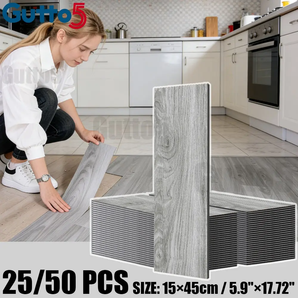 25/50pcs Thick Luxury Vintage Wood Grain Floor Tiles, Self-Adhesive PVC Vinyl Flooring, Peel And Stick Vinyl Flooring, DIY Removable, Easy Installation, Wall & Floor Renovation