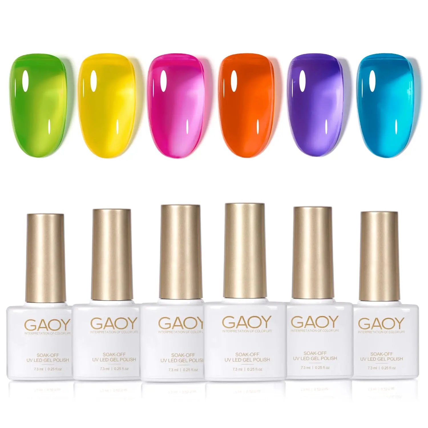GAOY Jelly Neon Gel Nail Polish Set, 6 Sheer Colors, Coloured Glass | Transparent Green Blue Pink Colors Gel Nail Polish Kit, UV/LED Cure Required, Easy DIY Manicure at Home