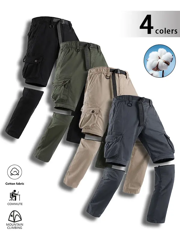 Clean Gent Men’s Convertible Cargo Pants for All Seasons – Zipper Pockets, Integrated Pockets, Full-Length Zip Closure, Leg Design with Shorts Included, Casual Outdoor Hiking Men’s Bottoms with Belt