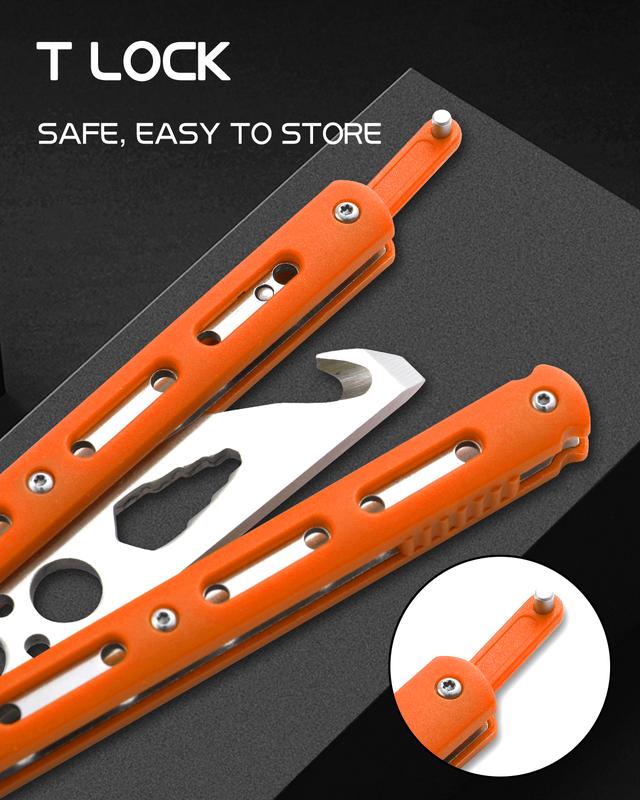 Safe Butterfly Trainer Balisong for Beginners, Unsharpened Stainless Steel Blade & Lightweight ABS Handle, Learn Flipping Tricks Fast, Cool Cosplay Prop & EDC Practice Tool, Orange & Black & Red