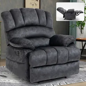 Rocker Recliner,Grey Fabric Manual Recliner Chair, Oversized Large Reclining Chair for Living Room Bedroom Home Theater